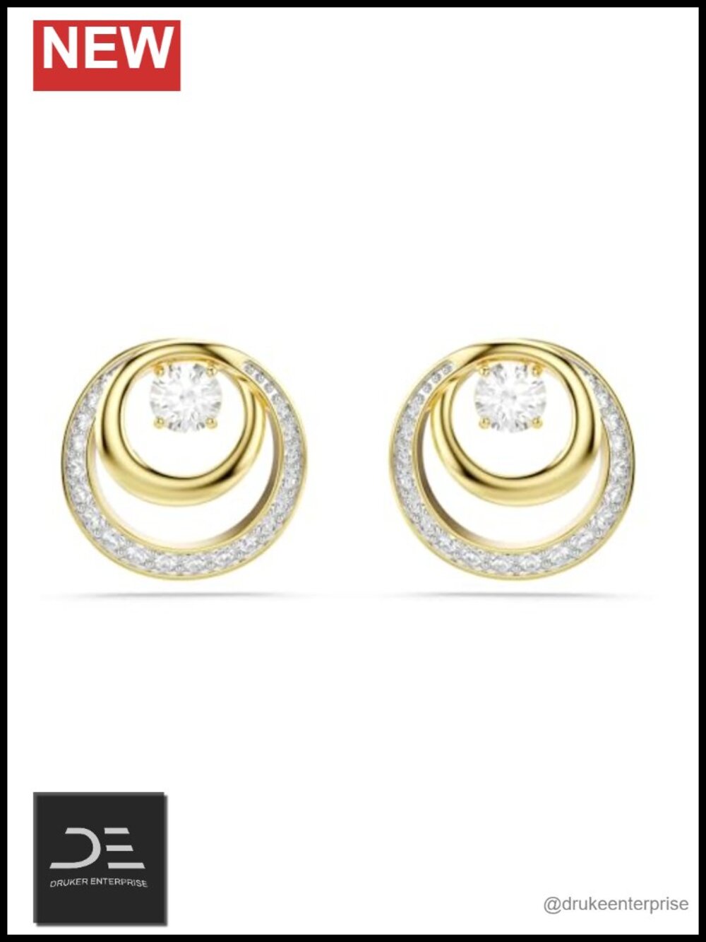 Swarovski Hyperbola Crystal Stud Earrings Gold-tone Plated Round Cut